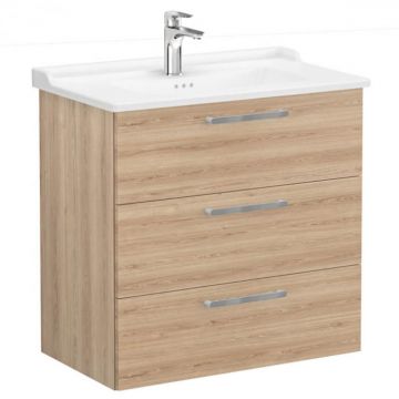Unitate de baza lavoar baie, cu trei sertare 80cm, natural oak, cu classical lavoar   chiuveta baie   68366