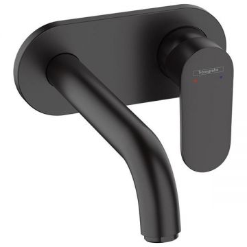 Baterie lavoar Hansgrohe, Vernis Blend, pipa 20,5 cm, montaj pe perete, negru mat