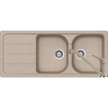 Chiuveta Bucatarie De Granit Cu Doua Cuve - Schock FORMHAUS D-200 + baterie COSMO - Culoare Sabbia