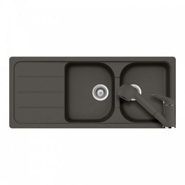 Chiuveta Bucatarie De Granit Cu Doua Cuve - Schock FORMHAUS D-200 + baterie COSMO Extensibila - Culoare asphalt