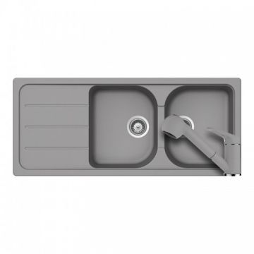 Chiuveta Bucatarie De Granit Cu Doua Cuve - Schock FORMHAUS D-200 + baterie COSMO Extensibila - Culoare croma