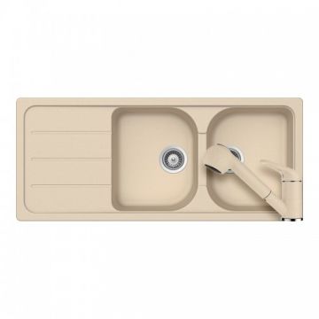 Chiuveta Bucatarie De Granit Cu Doua Cuve - Schock FORMHAUS D-200 + baterie COSMO Extensibila - Culoare moonstone