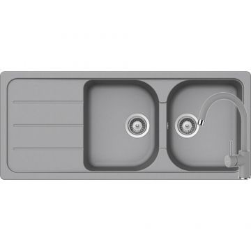 Chiuveta Bucatarie De Granit Cu Doua Cuve - Schock FORMHAUS D-200 + baterie PLUTOS - Culoare croma