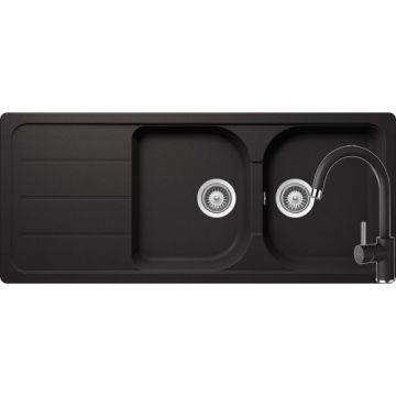 Chiuveta Bucatarie De Granit Cu Doua Cuve - Schock FORMHAUS D-200 + baterie PLUTOS - Culoare Nero