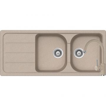 Chiuveta Bucatarie De Granit Cu Doua Cuve - Schock FORMHAUS D-200 + baterie PLUTOS - Culoare Sabbia