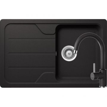 Chiuveta Bucatarie De Granit - Schock FORMHAUS D-100S + baterie PLUTOS + cos scurgere ajustabil cadou - Culoare Nero