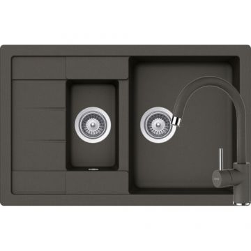 Chiuveta Bucatarie De Granit - Schock MANHATTAN D-150S + baterie PLUTOS - Culoare asphalt