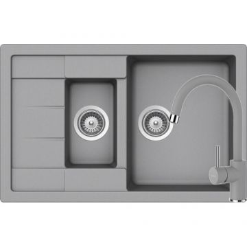 Chiuveta Bucatarie De Granit - Schock MANHATTAN D-150S + baterie PLUTOS - Culoare croma