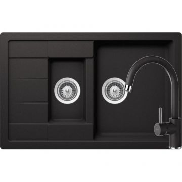 Chiuveta Bucatarie De Granit - Schock MANHATTAN D-150S + baterie PLUTOS - Culoare Nero