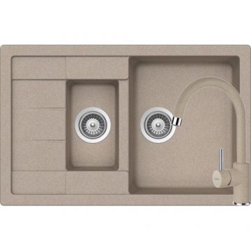 Chiuveta Bucatarie De Granit - Schock MANHATTAN D-150S + baterie PLUTOS - Culoare Sabbia
