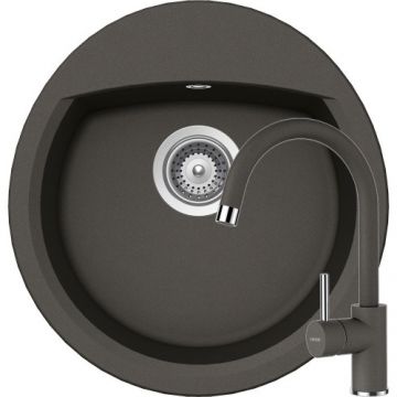 Chiuveta Bucatarie De Granit - Schock MANHATTAN R-100 + baterie PLUTOS - Culoare asphalt