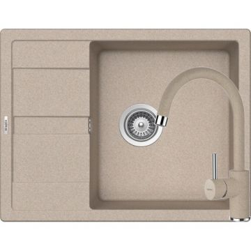 Chiuveta Bucatarie De Granit - Schock RONDA D-100L + baterie PLUTOS + cos scurgere ajustabil cadou - Culoare Sabbia