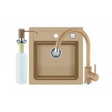 Set chiuveta Alveus Atrox 20 bej + baterie Kati G55 + dozator bej - Dimensiune 470x390