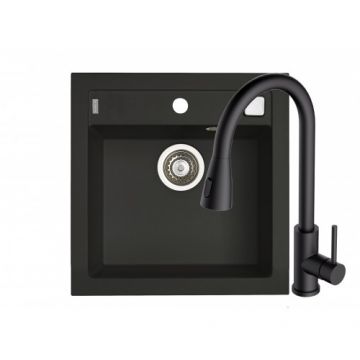 Set chiuveta Alveus Formic 20 negru + baterie Primrose negru - Dimensiune 520x510 mm