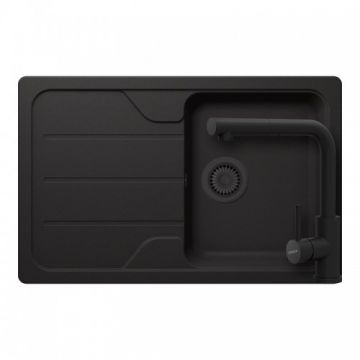 Set chiuveta bucatarie Schock Formhaus D-100S Cristalite Alpina+baterie bucatarie Schock Kantus cu cap extractibil - Culoare Nero