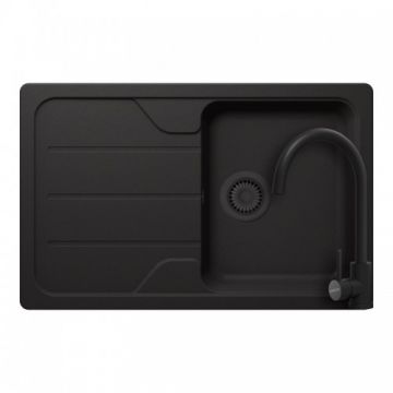 Set chiuveta bucatarie Schock Formhaus D-100S cu baterie Prima, negru + cos scurgere ajustabil cadou