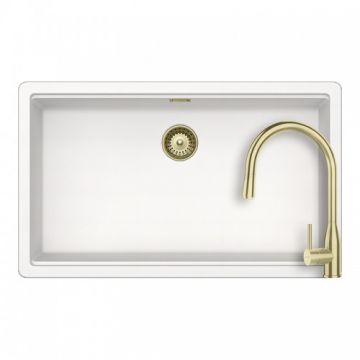 Set chiuveta bucatarie Schock Greenwich N-100XL + baterie bucatarie Schock Kavus cu cap extractibil - Culoare white gold