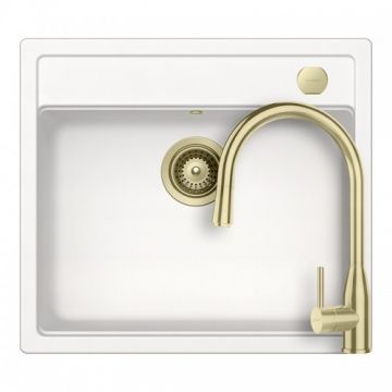 Set chiuveta bucatarie Schock Mono N-100 + baterie Schock Kavus cu cap extractibil - Culoare white gold