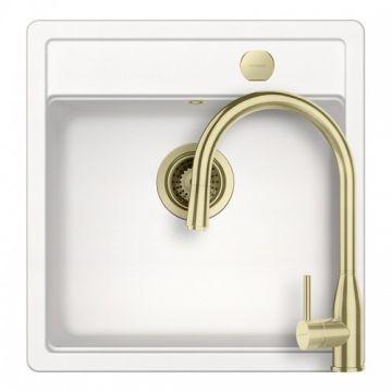 Set chiuveta bucatarie Schock Mono N-100S + baterie Schock Kavus cu cap extractibil+ cos scurgere ajustabil cadou - Culoare white gold