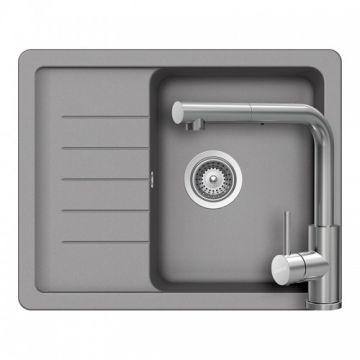 Set chiuveta bucatarie Schock Pinedo D-100XS + baterie Schock Kantus cu cap extractibil + cos scurgere ajustabil cadou - Culoare croma