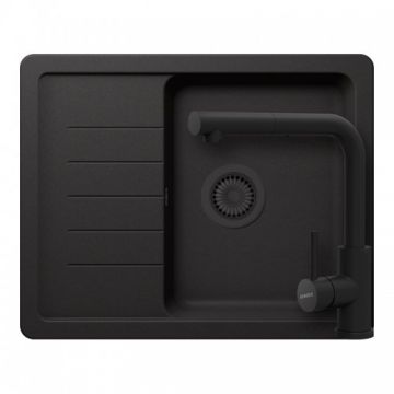 Set chiuveta bucatarie Schock Pinedo D-100XS + baterie Schock Kantus cu cap extractibil - Culoare Nero