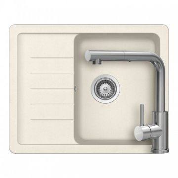 Set chiuveta bucatarie Schock Pinedo D-100XS + baterie Schock Kantus cu cap extractibil - Culoare Vanilla