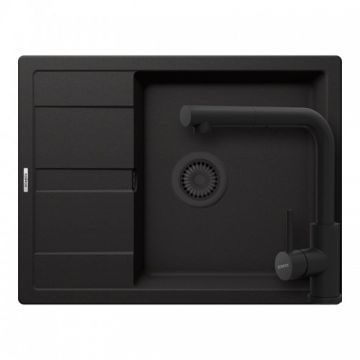 Set chiuveta bucatarie Schock Ronda D-100L + baterie Schock Kantus cu cap extractibil + cos scurgere ajustabil cadou - Culoare Nero