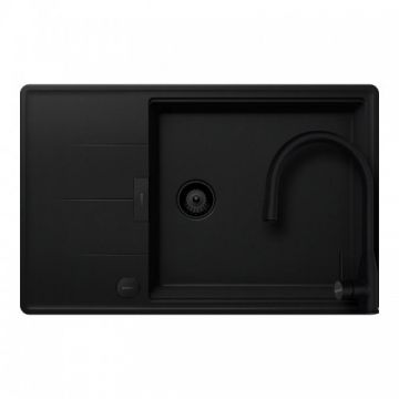 Set chiuveta bucatarie Schock Tia D-100LS + baterie bucatarie Schock Kavus cu cap extractibil - Culoare Nero