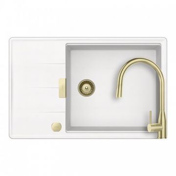 Set chiuveta bucatarie Schock Tia D-100LS + baterie bucatarie Schock Kavus cu cap extractibil - Culoare white gold