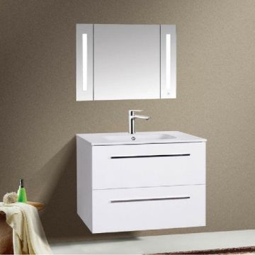 Set dulap de baie suspendat si lavoar Wellis Almeria, alb, 80 cm - Dimensiune 80 cm