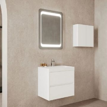 Set Mobilier Fluminia Fiori 60cm suspendat cu sertare soft close, alb + lavoar 60 compozit - Dimensiune 60 cm