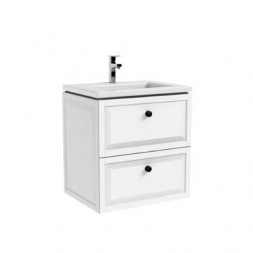 Set mobilier Oristo Montebianco cu 2 sertare, alb si lavoar Amelia mat 60 cm - Dimensiune 60 cm