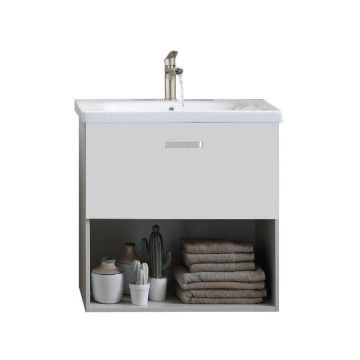 Set mobilier si lavoar Kolpasan, Evelin, 1 sertar, 65 cm, alb / white