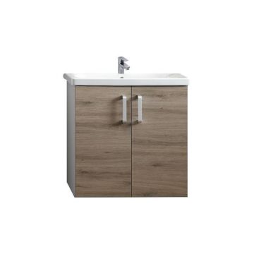 Set mobilier si lavoar Kolpasan, Evelin, 2 usi, 65 cm, stejar gri / gray oak