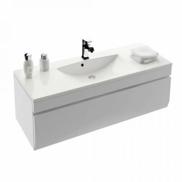 Set mobilier suspendat Oristo Horyzont alb si lavoar marmura 120 cm - Dimensiune 120 cm