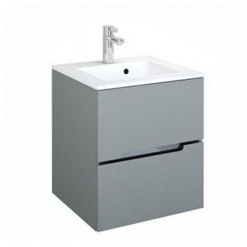 Set mobilier suspendat Oristo Silver cu 2 sertare, gri mat si lavoar marmura 50 cm - Dimensiune 50 cm