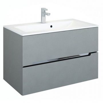 Set mobilier suspendat Oristo Silver cu 2 sertare, gri mat si lavoar marmura 90 cm - Dimensiune 90 cm