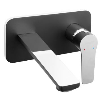 Baterie lavoar cu montaj pe perete, Ferro, Adore, cu pipa de 19 cm, negru - crom