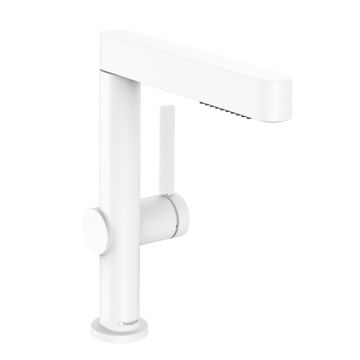 Baterie lavoar, Hansgrohe, Finoris 230, cu pipa extractibila, cu ventil, alb mat