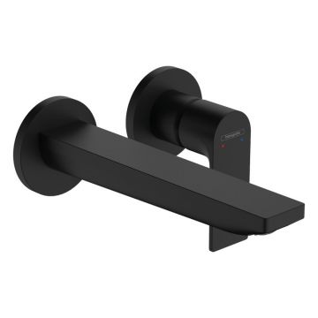Baterie pentru lavoar Hansgrohe, Rebris E, montaj pe perete, cu ventil, pipa 200 mm, negru mat
