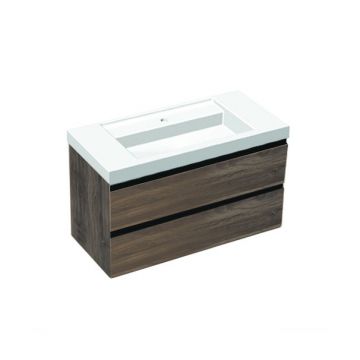 Set mobilier suspendat cu lavoar Kolpasan, Harmony 100, cu 2 sertare, dark oak