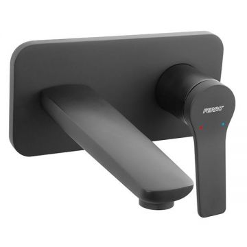 Baterie lavoar, Ferro, Stratos Black, incastrabila, pipa de 18 cm, negru