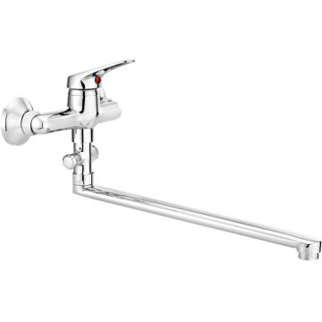 Baterie pentru chiuvetă, montare pe perete, cu pipă alungită - racord furtun, Lobo, BYU_056M