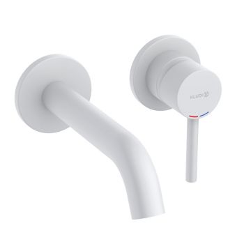 Baterie pentru lavoar, Kludi, Bozz, cu montaj pe perete, pipa 18 cm, alb mat