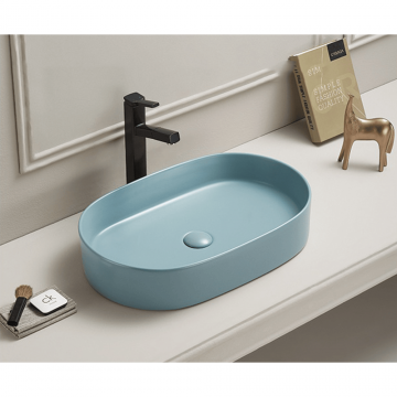 Lavoar baie, verde turcoaz mat, montaj pe blat, 60 cm, cu ventil, Adelais Foglia