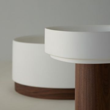 Lavoar freestanding Sanycces Oasis alb mat cu piedestal din lemn