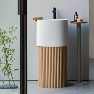 Lavoar freestanding Sanycces Oasis alb mat cu semi-piedestal