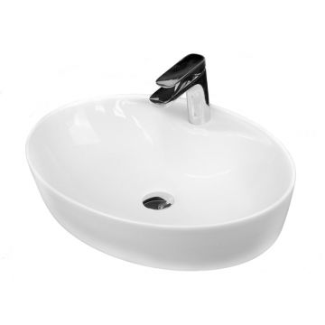 Lavoar pe blat Fluminia, Tamisa, oval, 57 x 41 cm, alb