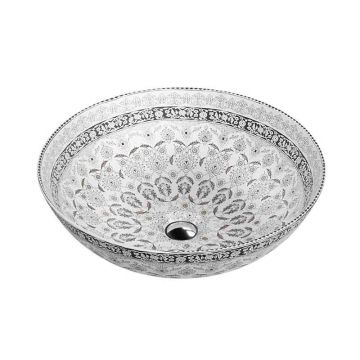 Lavoar pe blat Spectrum, Moana Folk, rotund, alb cu model folk