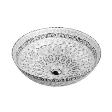 Lavoar pe blat Spectrum, Moana Folk, rotund, alb cu model folk